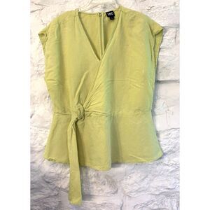 INC Linen Blend Lime Sorbet Faux Wrap Knot Top XL Peplum Minimalist Coastal